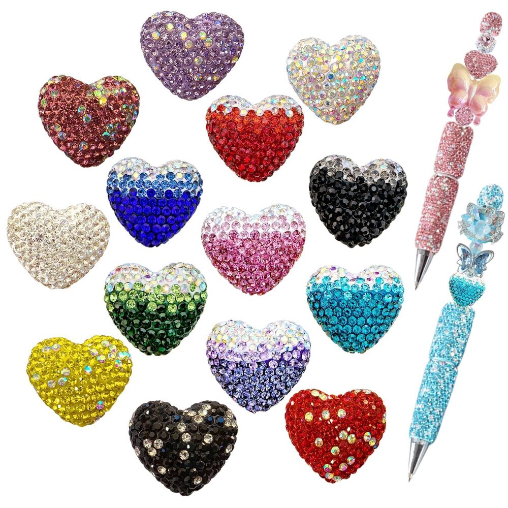 3961 14Pcs Heart Beads Pens Gradient Chunky Glitter Diamond Beads